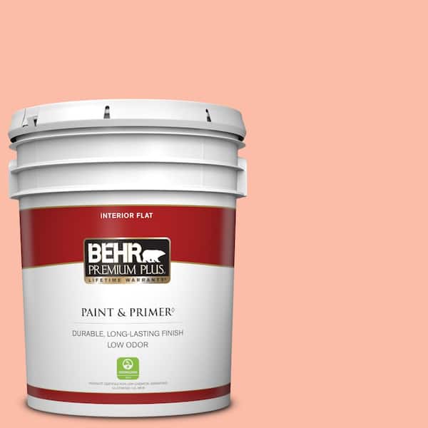 BEHR PREMIUM PLUS 5 gal. #200A-3 Blushing Apricot Flat Low Odor Interior Paint & Primer