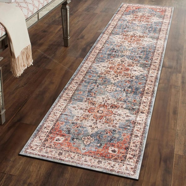 Traditional Distressed Washable Non Slip Multi 2 ft. x 6 ft. Runner Rug