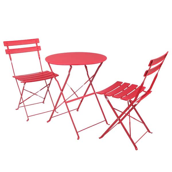 Karl home 3-Piece Metal Indoor/Outdoor Bistro Set Folding Table and Chairs