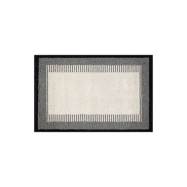 Modern Abstract Bordered Area Rug for Living Room, Bedroom, or Entryway 2 ft. x 3 ft. Cream