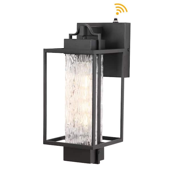 Uixe 15.6 in. Matte Black Hardwired Dusk to Dawn Sensor Outdoor Wall Lantern Sconce with No Bulbs Included