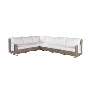 Vista Wicker Outdoor 6-Seat Sectional with Sunbrella Fabric Cushions in Ivory