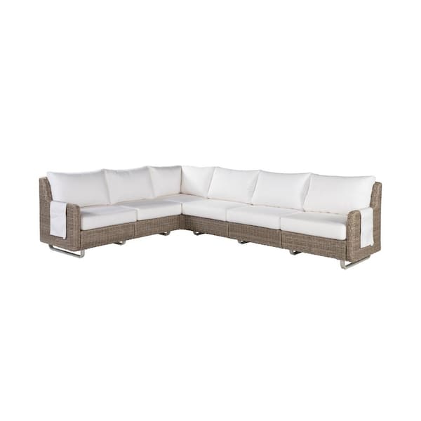 FLEXSTEEL Vista Wicker Outdoor 6-Seat Sectional with Sunbrella Fabric Cushions in Ivory
