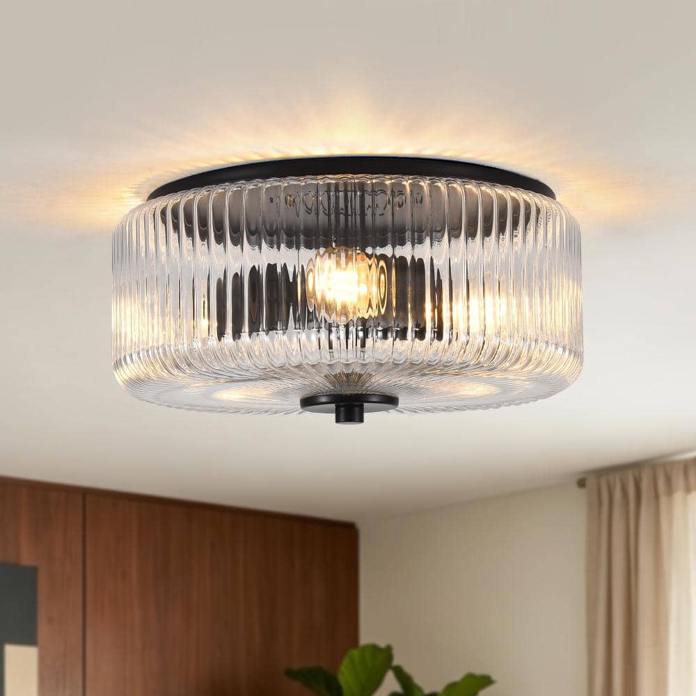 11.81 in. 3-Light Black Modern Textured Glass Shade Flush Mount Ceiling Light for Hallway Living Room Dining Room price history on PriceWatchPro