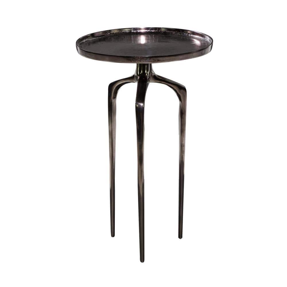 Sleek Black Metal Round Side Table with Tripod Base, 16" x 25"