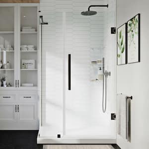 Tampa-Pro 40 in. L x 32 in. W x 75 in. H Corner Shower Kit w/Pivot Frameless Shower Door in ORB w/Shelves and Shower Pan