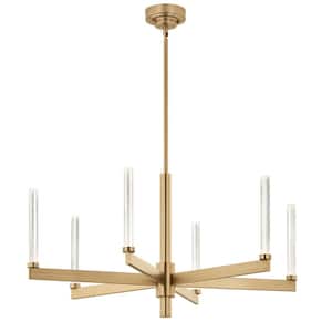 Sycara 36.25 in. 6-Light Integrated LED Champagne Bronze Modern Crystal Chandelier for Dining Room