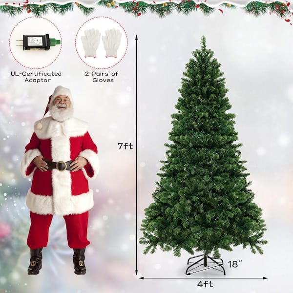 Costway 7 ft. Pre-Lit LED Dense PVC Hinged Christmas Tree Spruce