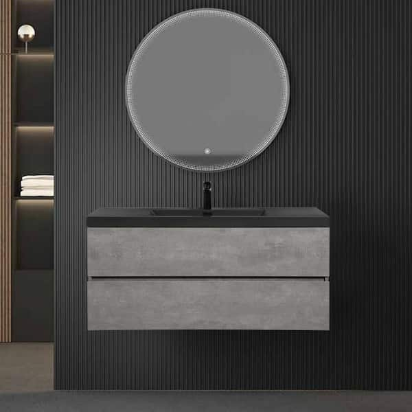 48 in. W x 18.7 in. D x 19.7 in. H Floating Bathroom Vanity in Cement Grey with Black quartz sand surface Top