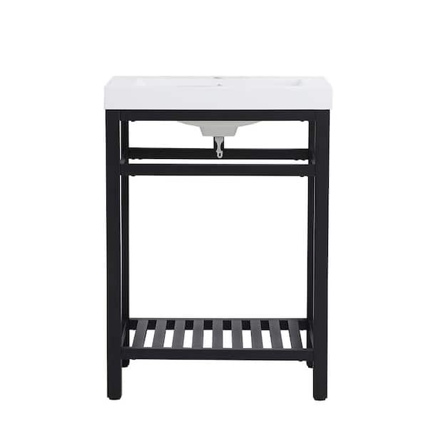 Unbranded Timeless Home 24 in. W x 19 in. D x 34 in. H Single Bathroom Vanity in Black with White Resin Top and White Basin