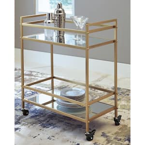 Kailman Gold/Mirror Bar Cart with 2-Mirrored Shelves and Locking Casters