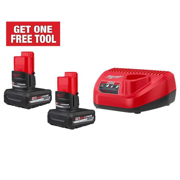 M12 12V Lithium-Ion XC High Output 5.0 Ah Battery Pack (2-Pack) Starter Kit with Charger