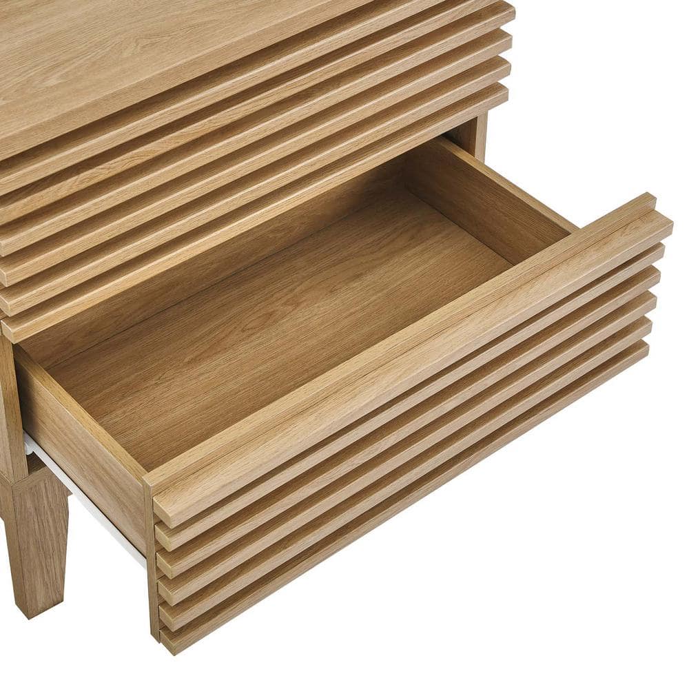 Oak Mid-Century Modern Two-Drawer Nightstand