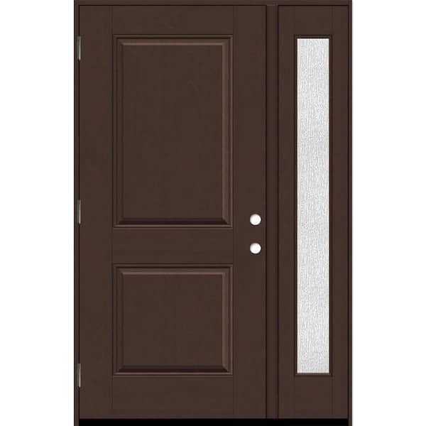Steves & Sons Regency 51 in. x 80 in. 2P Squaretop RHOS Chestnut Stain Mahogany Fiberglass Prehung Front Door with Rain12in. SL 6-9/16