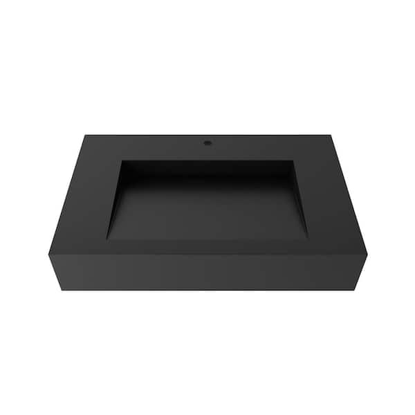 castellousa Pyramid 30 in. Wall Mount Solid Surface Single-Basin Rectangle Bathroom Sink in Matte Black