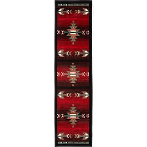 Premium Sagrada Black/Red 2 ft. x 7 ft. Geometric Runner Rug