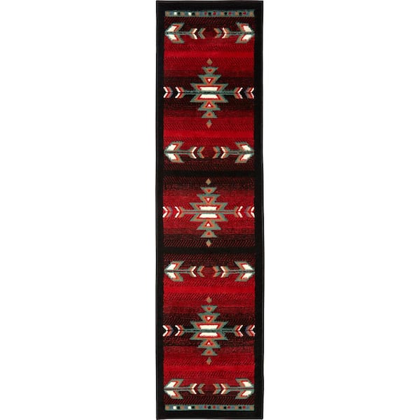 Home Dynamix Premium Sagrada Black/Red 2 ft. x 7 ft. Geometric