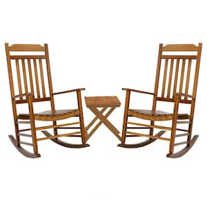 Porch Rocker Solid Black Wood Outdoor Rocking Chair Set of 2 for Front Porch Furniture Natural