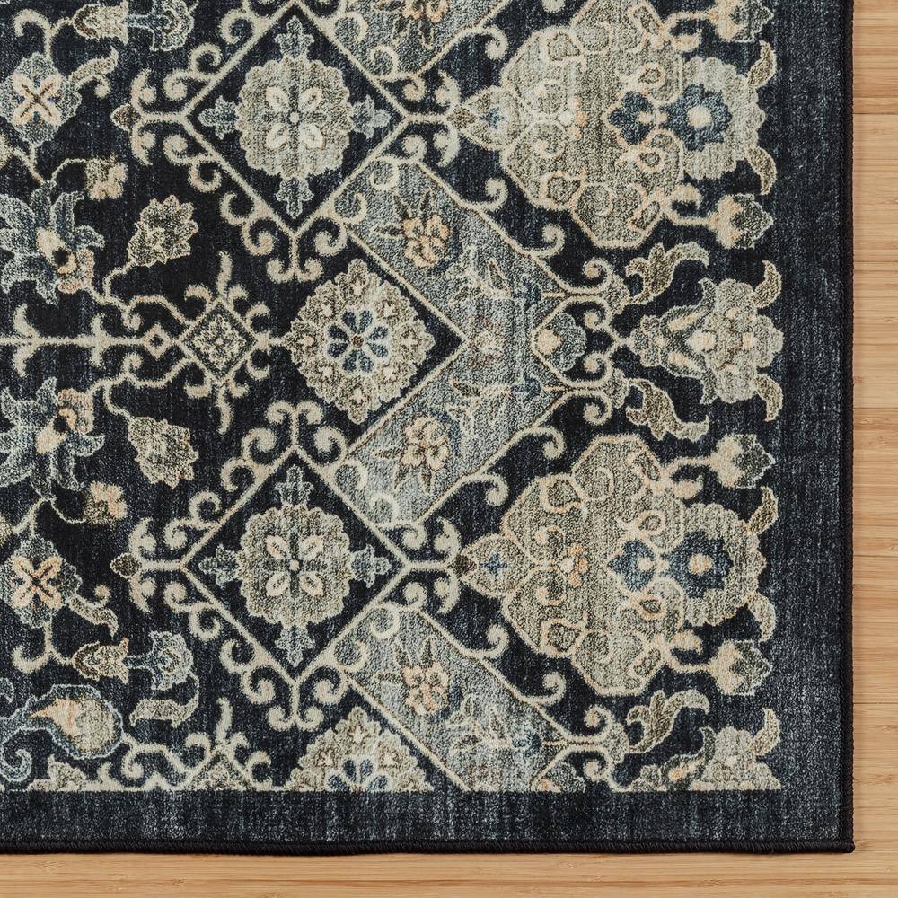 Tanis Anthracite Black and Cream Moroccan Polyester Washable Runner Rug