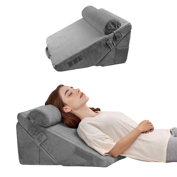 Bed Wedge Pillow, Dark Grey 22 in. x 22 in. 3-Piece Set with Cover Foam Support, Throw Pillow for Recovery, 2025 Update