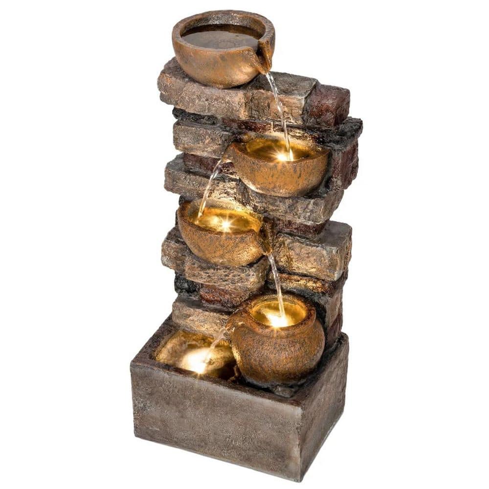 28.3 in. Electric Resin Cascading Waterfall Tiered Fountain with LED Lights and Adjustable Pump Durable Construction price history on PriceWatchPro