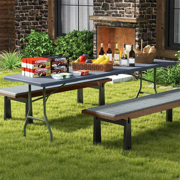 Costway 96 in. Gray Rectangle Metal Portable Folding Table with