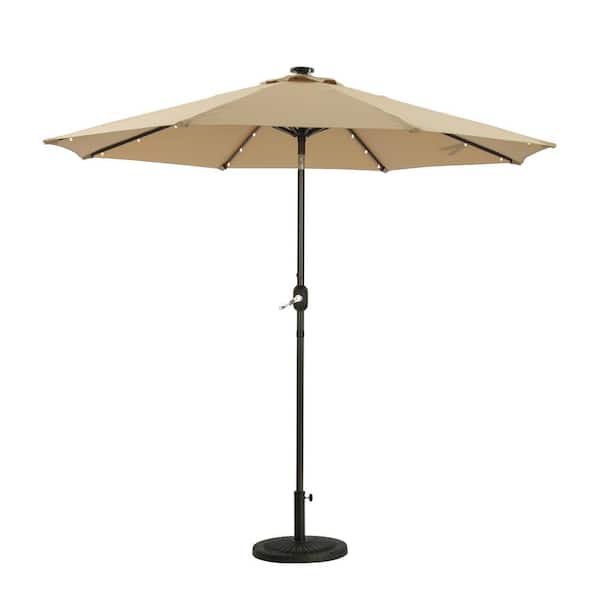Unbranded 9 ft. Aluminum Tan Outdoor Solar Led Tiltable Patio Umbrella Market Umbrella With Crank Lifter