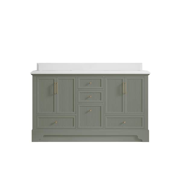 Willow Collections Alys 60 in. W x 22 in. D x 36 in. H Double Sink Bath Vanity in Evergreen with 1.5 in. White Quartz Top