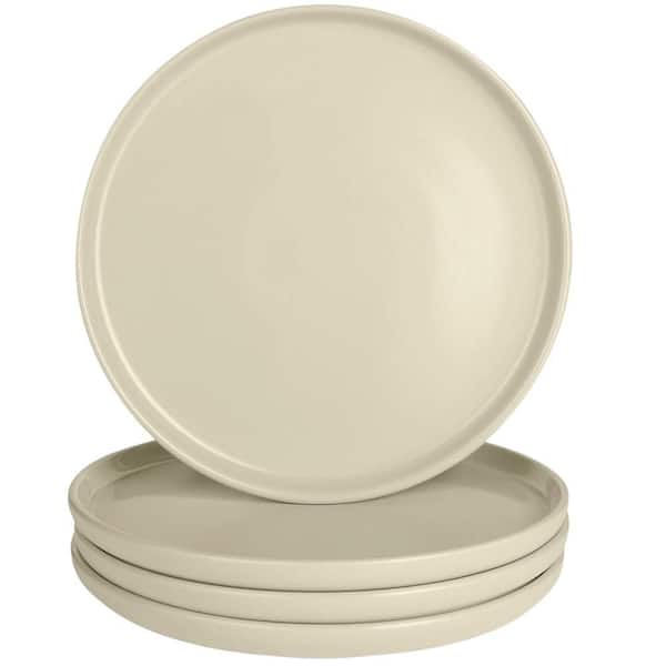 4 Pieces Glazed Ceramic Dinner Plates Set, Microwave and Dishwasher Safe, 10.5 in. in Ivory