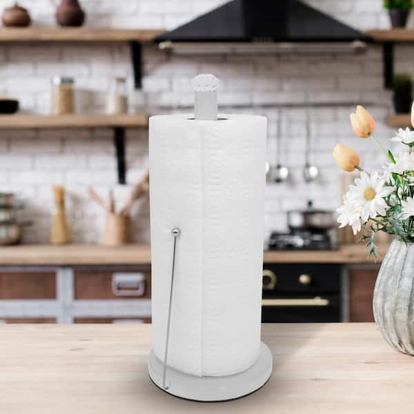ExcelSteel Diamond Top White Stainless Steel Paper Towel Holder