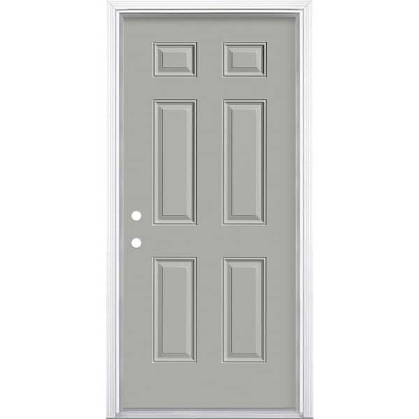 Masonite 36 in. x 80 in. 6-Panel Right-Hand Inswing Painted Steel Prehung Front Exterior Door with Brickmold