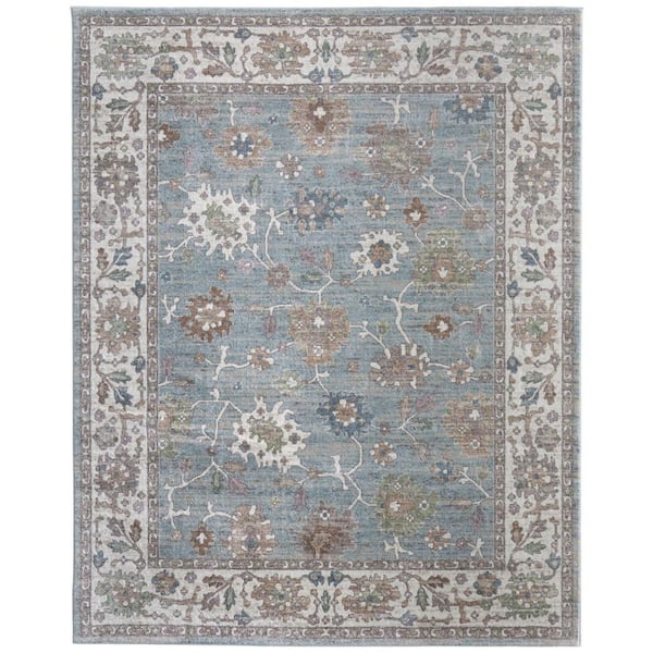 12 ft. x 15 ft. Blue Ivory And Brown Floral Distressed Area Rug