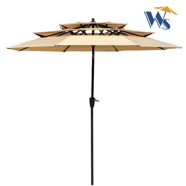 Unbranded 9 ft. Metal Outdoor Market Patio Umbrella, Tan Color, with Crank and Tilt