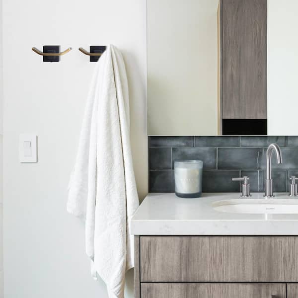 Wall Mount Stainless Steel Double J-Hook Robe/Towel Hook for Bathroom in Black and Gold