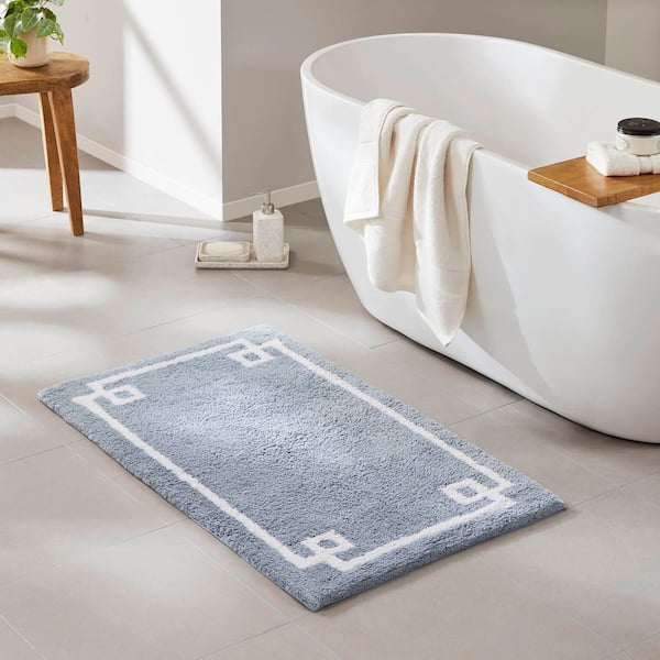 Madison Park Ethan 24 in. x 40 in. Blue Tufted Cotton Rectangle Bath Rug