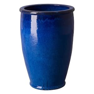 27 in. H Blue Round Ceramic Planter