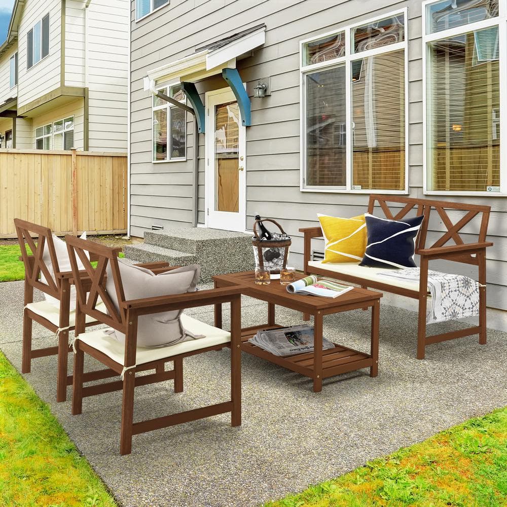 Tioman Medium Brown Wood Outdoor Coffee Table with Shelf