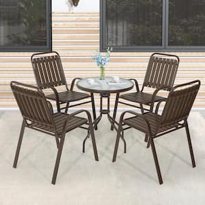 Stackable Brown Metal Outdoor Dining Chair Set of 4 w/PP Backrest and Seat