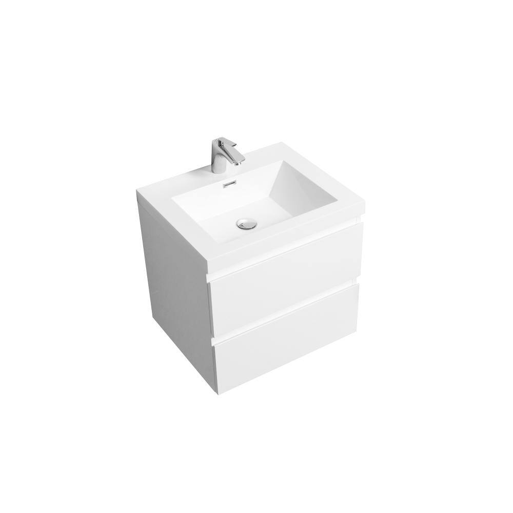 24 in. Wall-Mounted Floating Bathroom Vanity in Gloss White with White Solid Surface Single Sink Top price history on PriceWatchPro