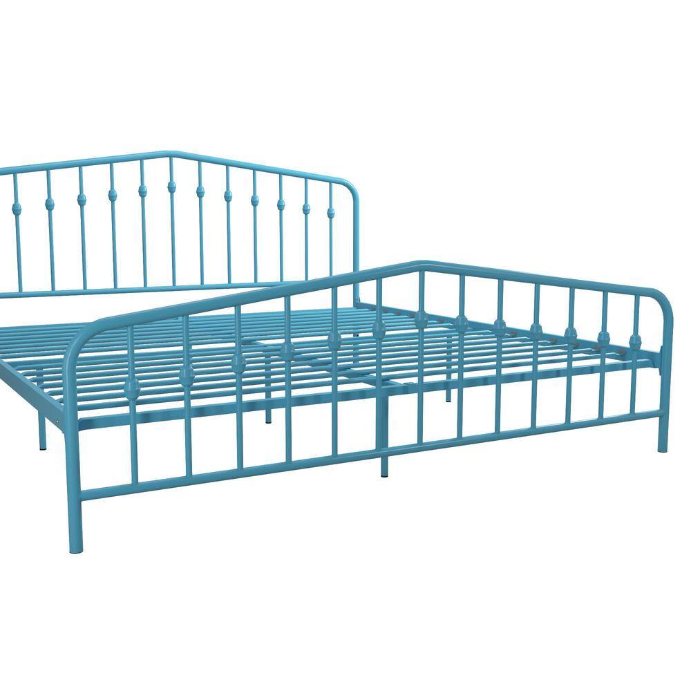 Sea Blue King Metal Frame Upholstered Bed with Drawer