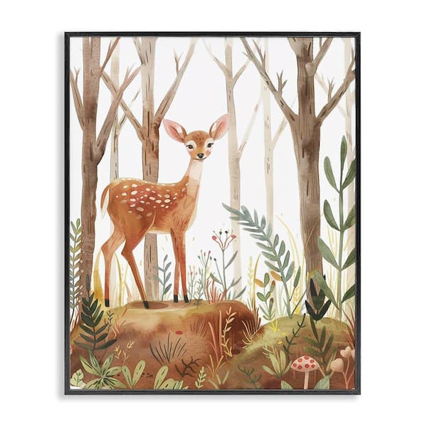Soft Woodland Deer by LSR Design Studio Black Framed Nature Giclee Art Print 20 in. x 16 in.
