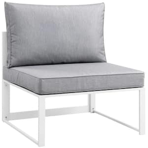 Fortuna Patio Aluminum Armless Middle Outdoor Sectional Chair in White with Gray Cushions