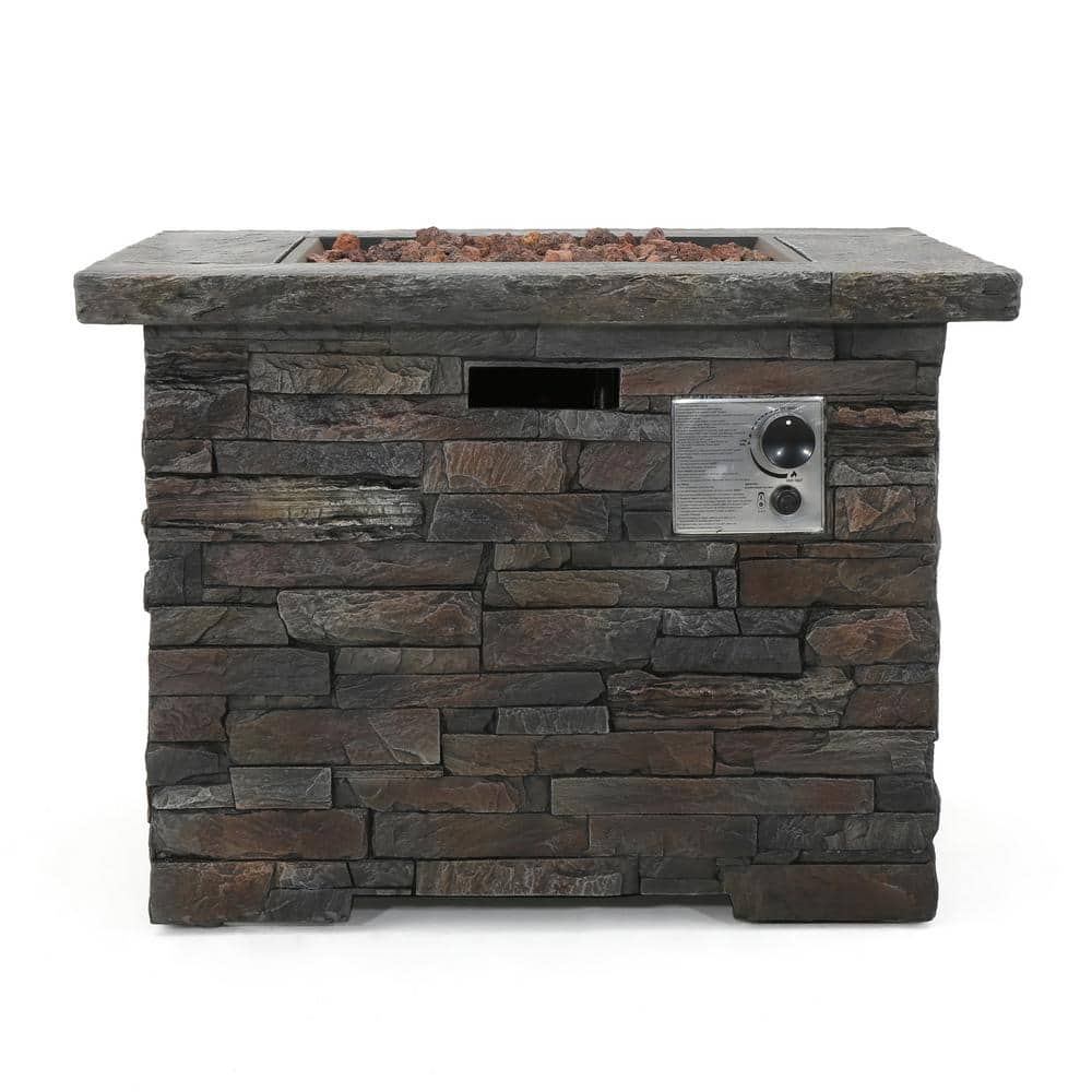 35 in. 40,000BTU Concret Outdoor Square Gas Fire Pit Table with Lava Rocks