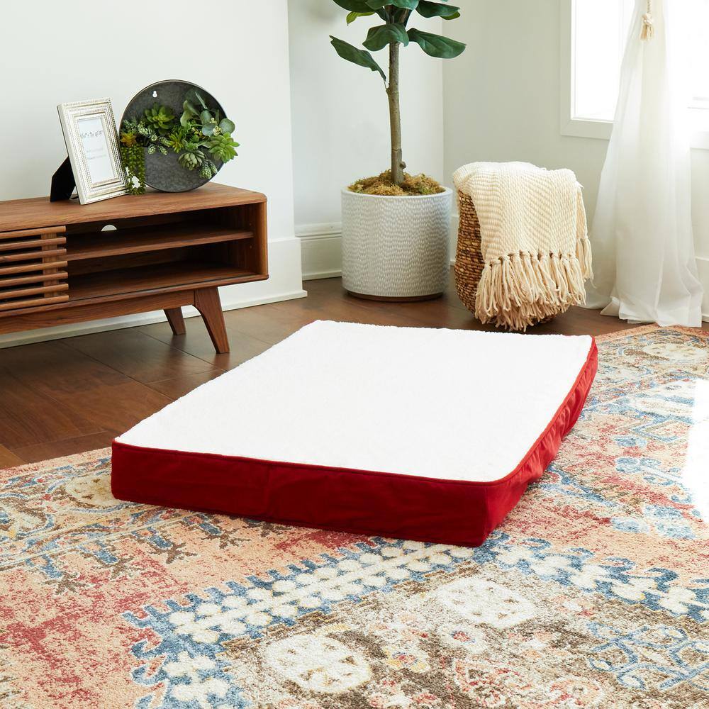 Oscar X-Large Crimson Orthopedic Dog Bed with Sherpa Panel