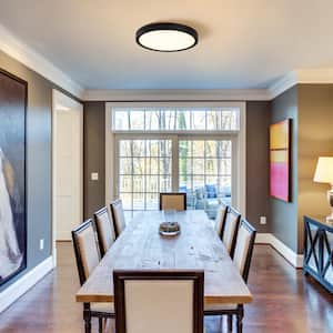 9.06 in. 1-Light Round Black Dimmable LED Flush Mount Ceiling Lighting for Dining Room