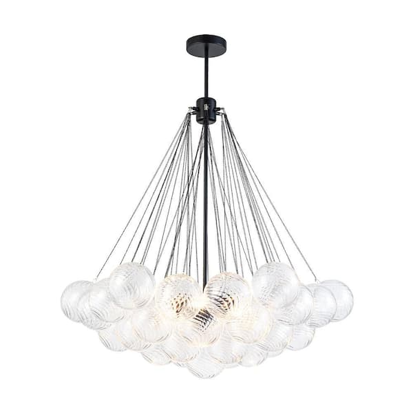 Alma 3-Light 31.5 in.W Matte Black Modern Bubble Cluster Chandelier with Twisted Rib Glass for Living Room