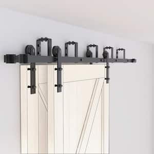 6 ft./72 in. Frosted Black Bypass Sliding Barn Hardware Track Kit for Double Wood Doors with Non-Routed Door Guide