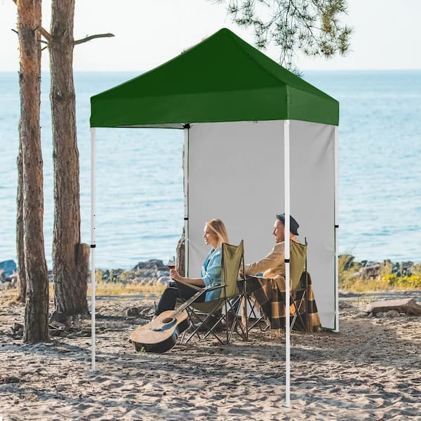5 ft. x 5 ft. Green Pop-Up Canopy with 1-Removable Sunwall
