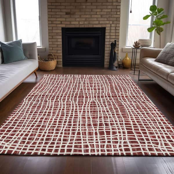 Chantille Machine Washable Indoor/Outdoor Abstract ACN729 Burgundy 9 ft. x 12 ft. Area Rug