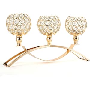 Gold Crystal Candle Holders, 3-Candle Candelabras